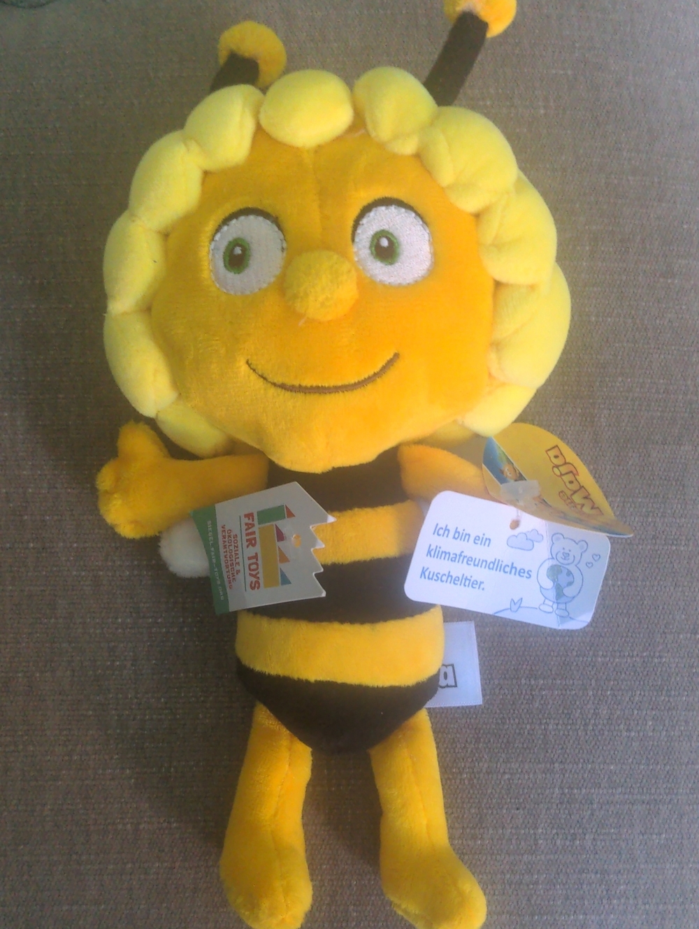 New Yellow Bee  Maja Plush Toy,  11",  Happy, Cuddly  Washable Embroidered